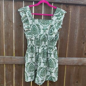 SHEIN Green and Cream Ruffle Romper